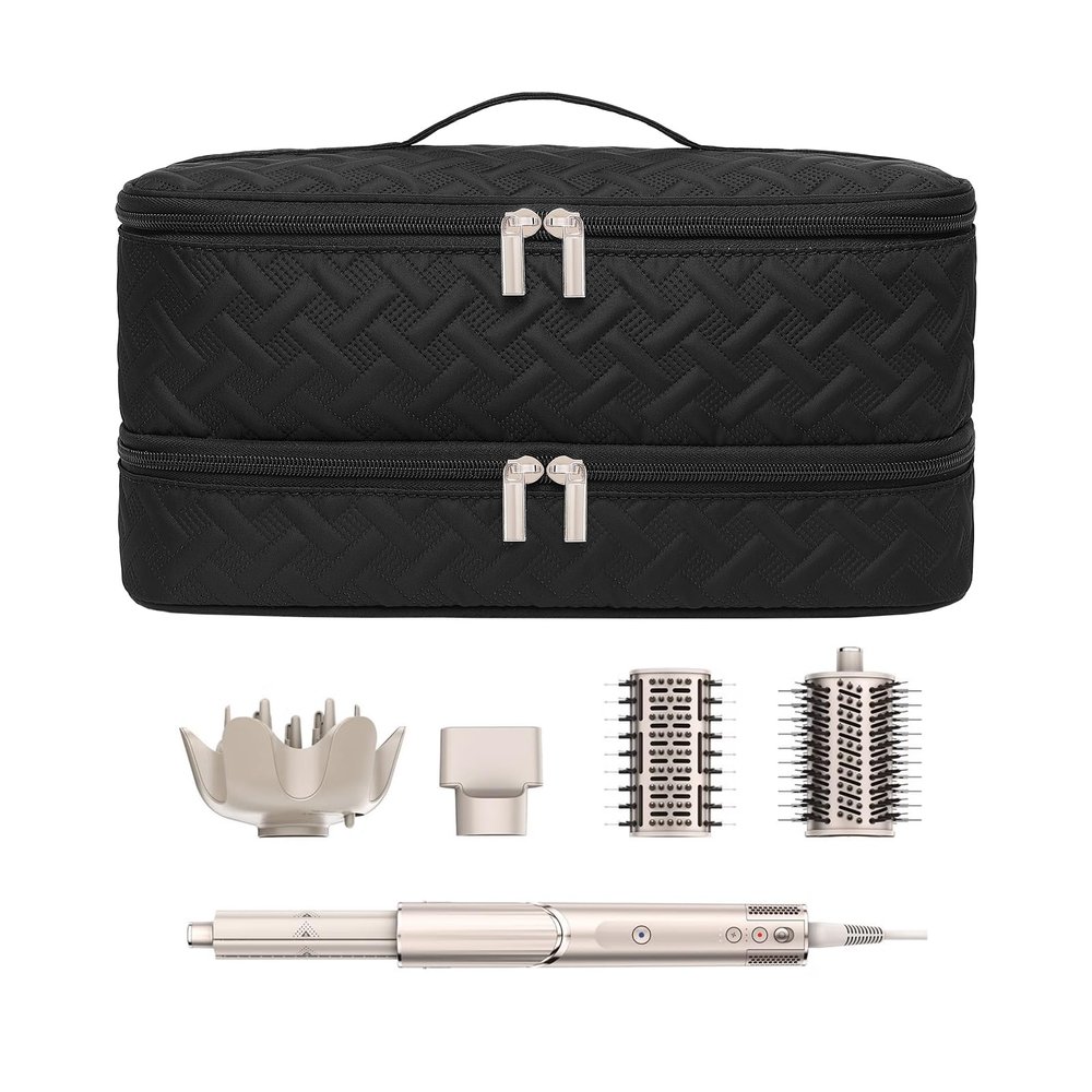 ARLMEGOR Double-Layer Travel Carrying Case for Revlon One-Step Hair Dryer Brush Volumizer Styler Shark FlexStyle Attachment Portable Storage Organizer Bag Hair Tools Travel Bag (Black)