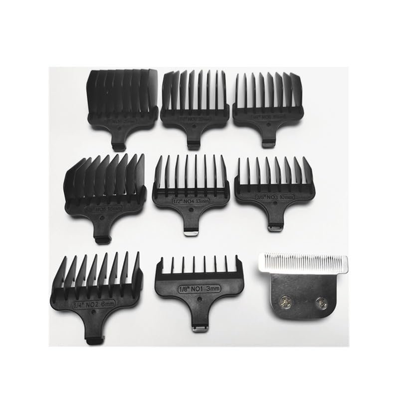 DBLCAST [Shaving Heads] 1X Razor T-Blade +8X Hair Clipper Guide Comb #1-#8,1/8"-1",3-25mm Replacement Compatible with for Wahl 5537C 9855 9860 9860L 9864 9867L 9869 [Easy to Replace]