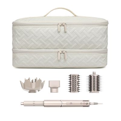 ARLMEGOR Double-Layer Travel Carrying Case for Revlon One-Step Hair Dryer Brush Volumizer Styler Shark FlexStyle Attachment Portable Storage Organizer Bag Hair Tools Travel Bag (Beige)