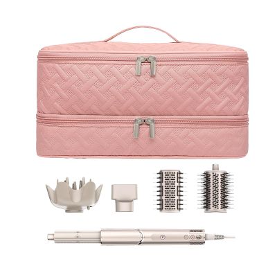 ARLMEGOR Double-Layer Travel Carrying Case for Revlon One-Step Hair Dryer Brush/Volumizer Styler Shark FlexStyle Attachment Portable Storage Organizer Bag Hair Tools Travel Bag (Pink)