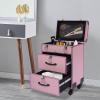 3-Tiers Rolling Makeup Train Case Lockable Makeup Beauty Salon Luggage Hairdressing Trolley Travel Organizer Tool Box for professional make-up artists,hairdressers,14.2*9.1*22.8inch (Pink) view 2