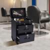 3-Tiers Rolling Makeup Train Case Lockable Makeup Beauty Salon Luggage Hairdressing Trolley Travel Organizer Tool Box for professional make-up artists,hairdressers,14.2*9.1*22.8inch (Black) view 2
