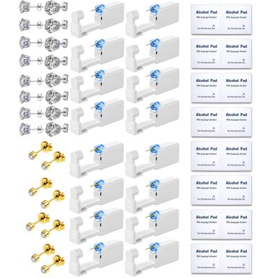 48 Pcs Ear Piercing Kit Disposable Ear Piercing Gun Kit with 16 Pcs Self Piercing Gun and 16 Pcs Earrings Stud