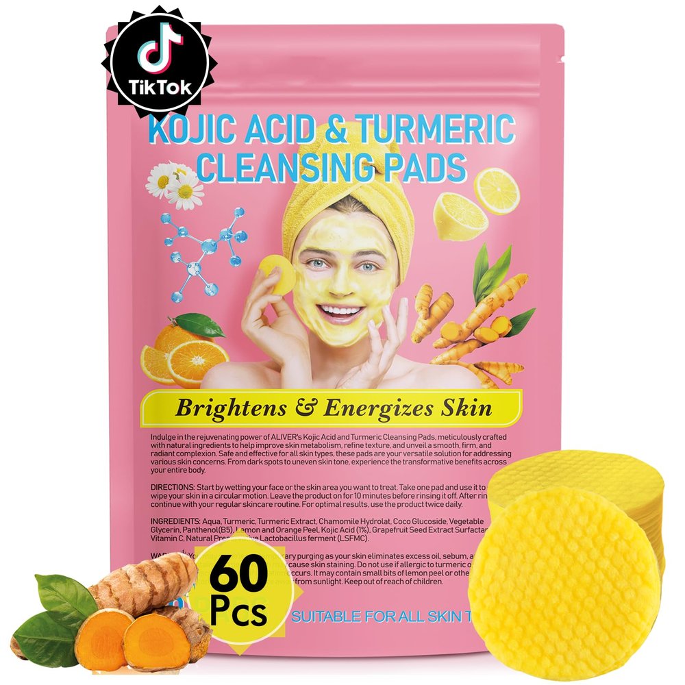 Turmeric Kojic Acid Cleansing Pads for Dark Spots for Face and Body 60 Pcs.