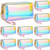 Dunzy 8 Pcs Holographic Iridescent Clear Makeup Bags with Zipper Travel Cosmetic Pouches with Wrist Loop Waterproof Toiletry Organizer Case Home Office Beach Pouch Purse Diaper Vacation Gift Bag(L) view 1