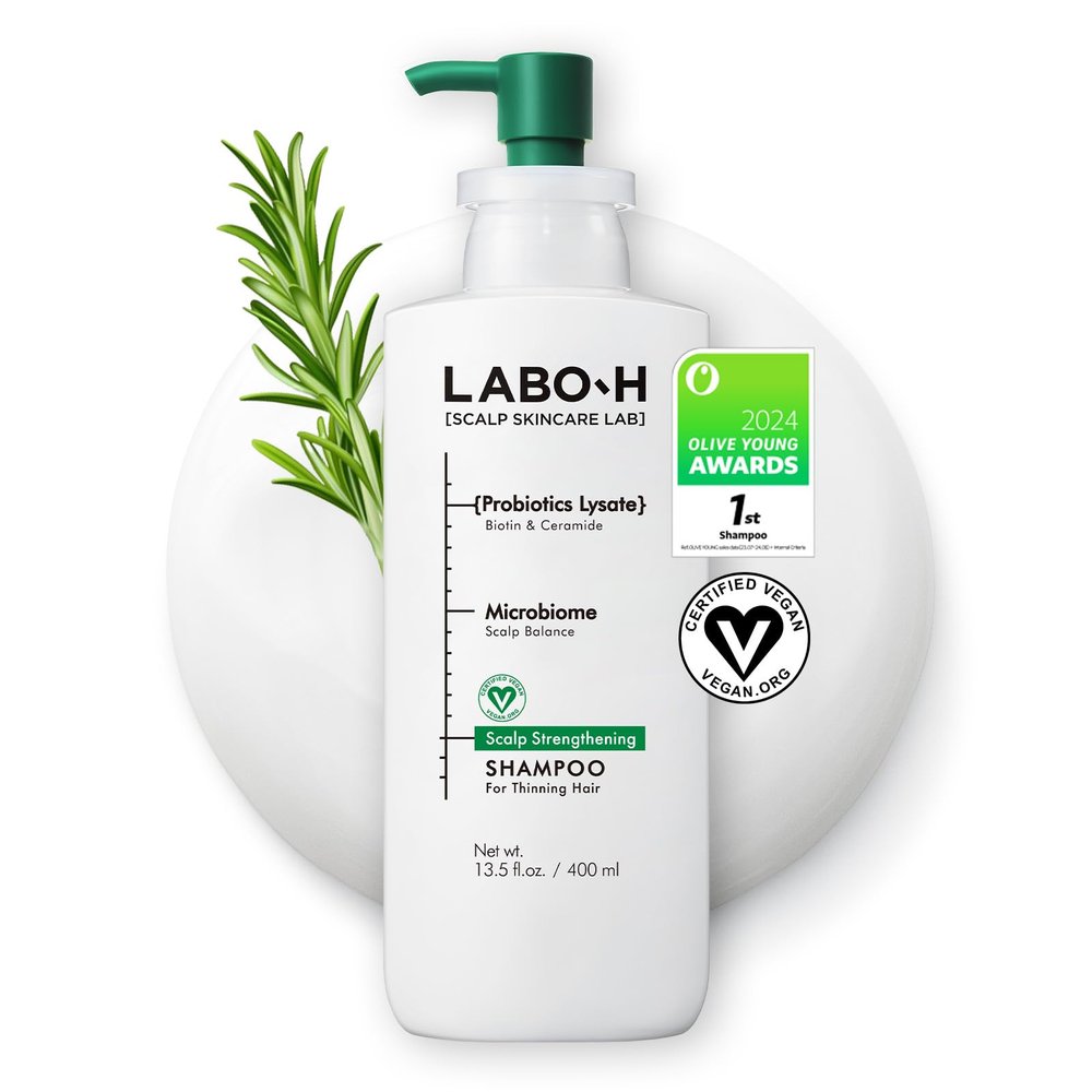 LABO-H Scalp Strengthening Shampoo for Hair Growth & Anti-Loss | Vegan Ceramide Haircare Routine with Rosemary Oil, Biotin and Caffeine, Paraben Free, Korean, 13.5 Fl. oz.