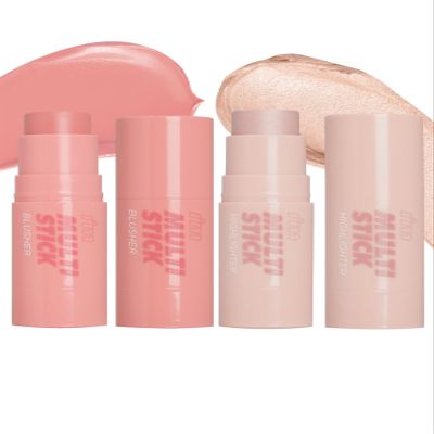 I'M MEME I'm Multi Stick Blusher 004 Mellow Pink + Highlighter Stick for Face - I'm Multi-stick 001 Champagne Gold, 0.25 Oz Bundle