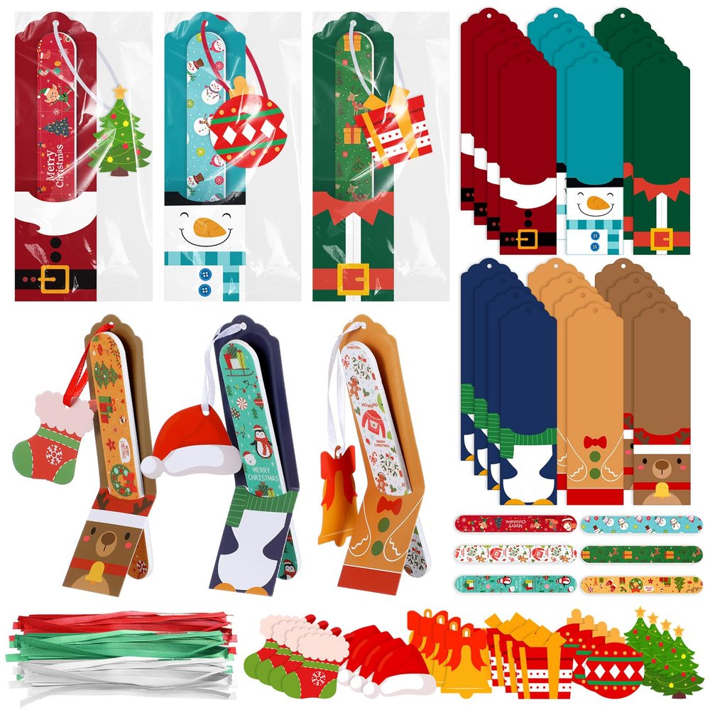 Dimsile 24 Sets Christmas Gift Christmas Nail File Santa Emery Boards Christmas Cutout Hat Filler Manicure Tools with 24 Emery Boards 24 Cutout 24 Ribbon and 24 Gift Bag