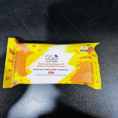 Dio's Facial Wipes Refreshing Aqua With Haldi & Chandan Extract (25 Wipes Pack)