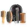Beard Brush and Comb Set with Mustache Scissors Grooming Kit, Natural Boar Bristle, Dual Action Wood Comb, Dual Side Brush for Men's Facial Hair, Travel Bag view 1