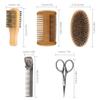 Beard Brush and Comb Set with Mustache Scissors Grooming Kit, Natural Boar Bristle, Dual Action Wood Comb, Dual Side Brush for Men's Facial Hair, Travel Bag view 3