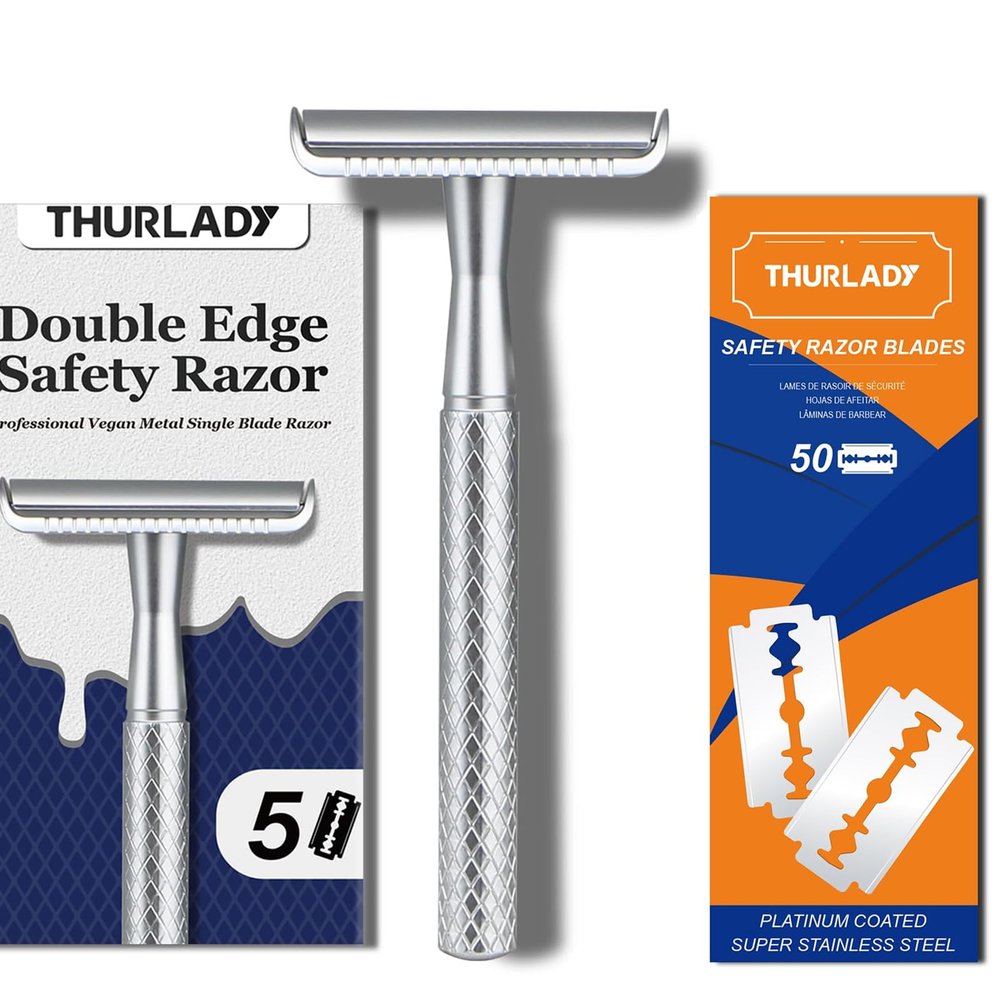 Matte Silver Safety Razor and 50 Razor Blades