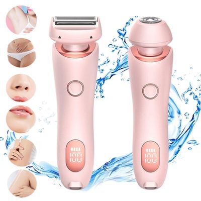 2 in 1 Elegance Portable Electric Shaver for Women - Wet & Dry Use for Armpit, Private Parts, Legs, Arms (Pink)