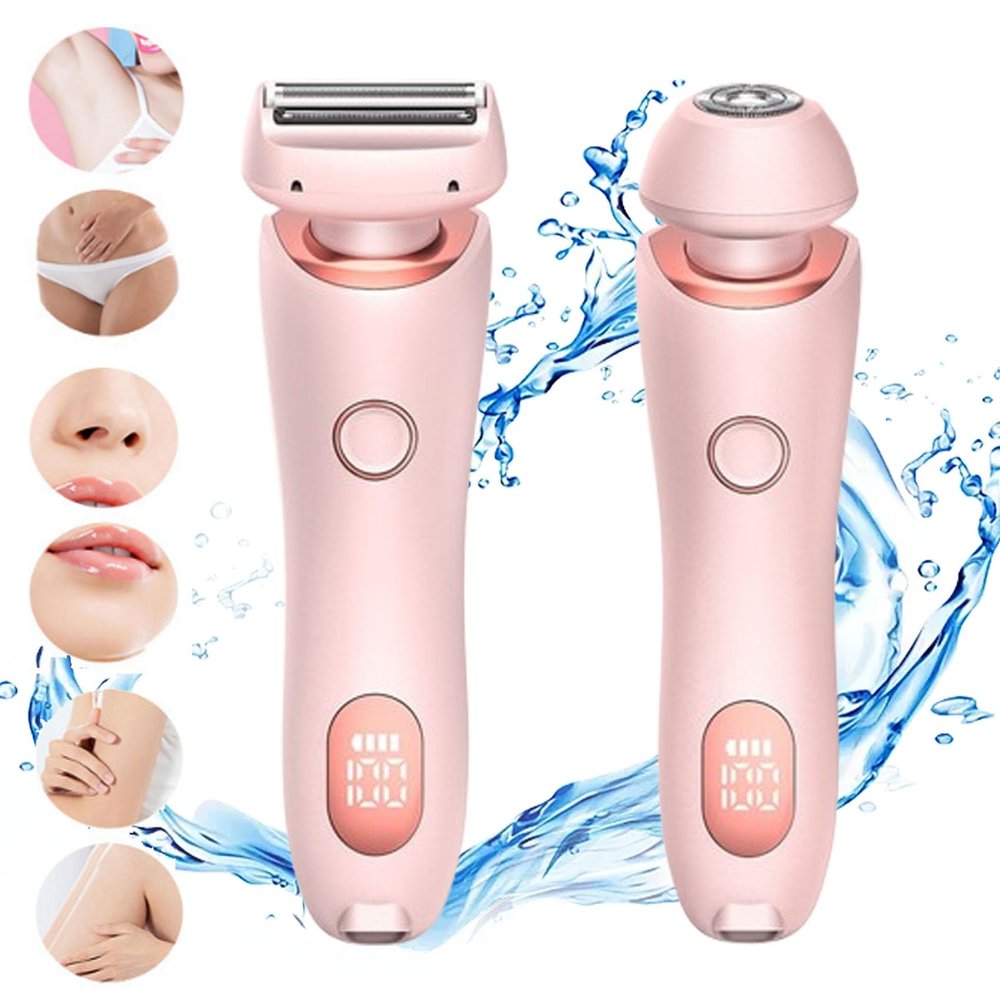 2 in 1 Elegance Portable Electric Shaver for Women - Wet & Dry Use for Armpit, Private Parts, Legs, Arms (Pink)