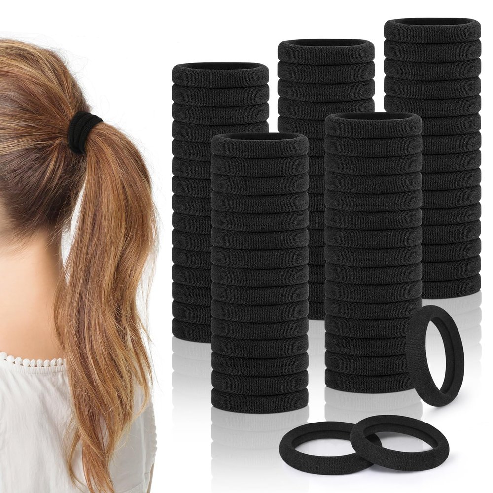 150PCS Black Cotton Hair Bands - Seamless Ponytail Holders, No Damage Elastics for Thick Hair, Soft Hair Bands for Women - Christmas Gifts