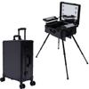 BANEBONE Makeup Case with Lighted Mirror Portable Professional Cosmetic Organizer 4 Rolling Wheels and Extendable Trays Adjustable Legs Free Standing Box with Stand Makeup Vanity Station for Travel view 1
