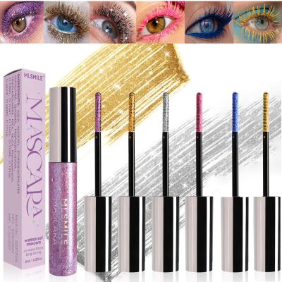 6 Colors Colorful Mascara for Eyelashes Set, Pearly Glitter Waterproof No Smudge, Charming Voluminous, Halloween Christmas Eyes Makeup