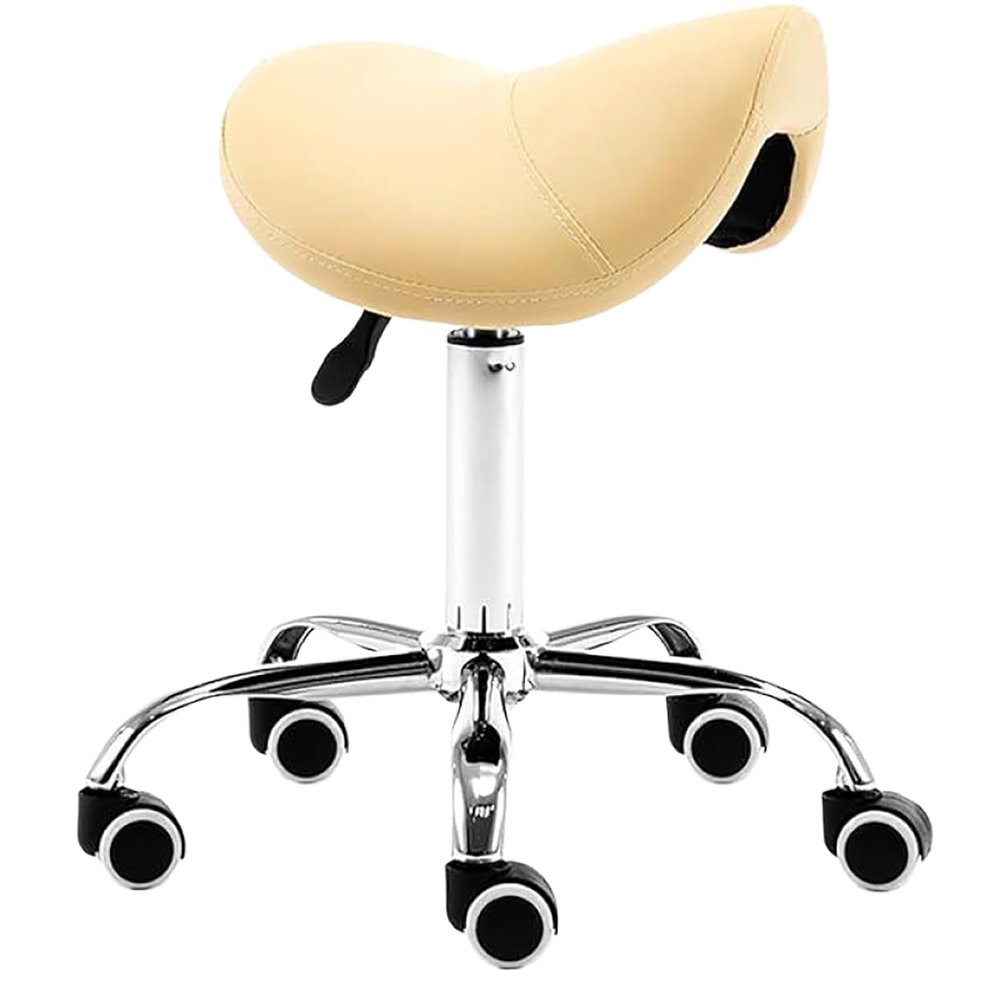 JIXDILO Saddle Stool Rolling Saddle Chair,Swivel Stool with Wheels,Ergonomic Lash Stool Salon Pedicure Stool,for Medical Lab Pharmacy Studio Salon Workshop(No Back, Beige)
