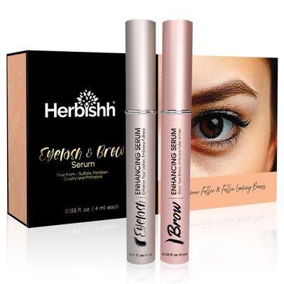 Herbishh Eyelash & Eyebrow Groth Serum Combo for Women & Men (0.135 fl. oz Each), Peptide Infused Lash Enhancing Treatment & Brow Conditioner, Fuller-Looking Lashes & Brows, Safe for Lash Extension
