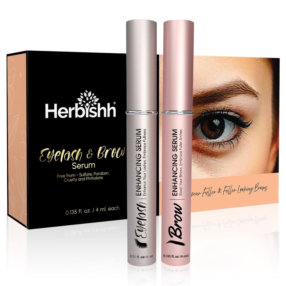 Herbishh Eyelash & Eyebrow Groth Serum Combo for Women & Men (0.135 fl. oz Each), Peptide Infused Lash Enhancing Treatment & Brow Conditioner, Fuller-Looking Lashes & Brows, Safe for Lash Extension