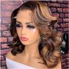 Bob Wig Body Wave Bob Wig Human Hair Ombre Colored Wig Wavy Lace Wig Heat Resistant Natural Hair Wig P4 27 Body 8inches#180% view 3