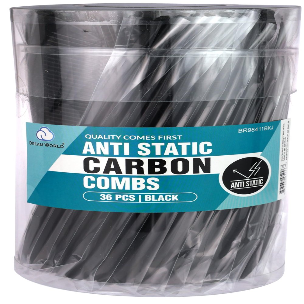 Dream World Anti Static Curved Carbon Combs Black 36 Pcs Jar
