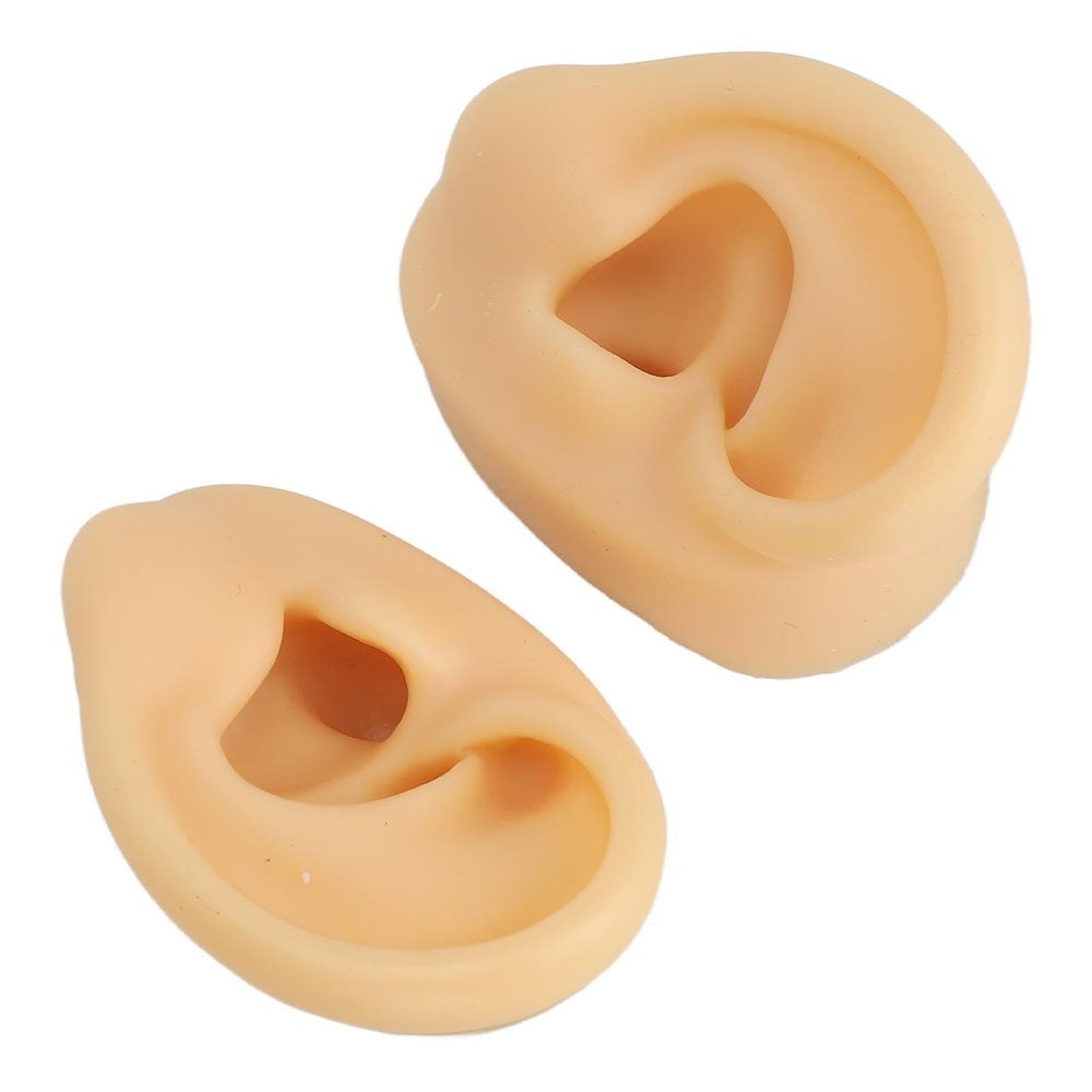 Fake Piercings, Fake Ear Piercing Reusable Left Right Ear Piercing Practice Model Silicone Ear Model Fake Ear Piercings for Jewelry Display Acupuncture Mannequin Learning (Light