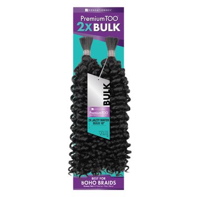 Sensationnel PremToo bulk weaving 2x jazzy water human hair blend for boho, knotless box or curly loose wave styles - 1 pack (18 inch, 2 DARKBROWN)