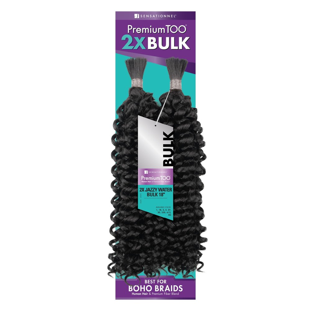 Sensationnel PremToo bulk weaving 2x jazzy water human hair blend for boho, knotless box or curly loose wave styles - 1 pack (18 inch, 2 DARKBROWN)