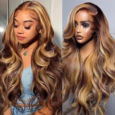 oulaer Highlight Body Wave Wigs Human Hair Honey Blonde 4/27 Color 13x6 HD Transparent Lace Front Wigs For Women Pre Plucked With Baby Hair Brazilian Glueless Wig 150% Density 18Inch