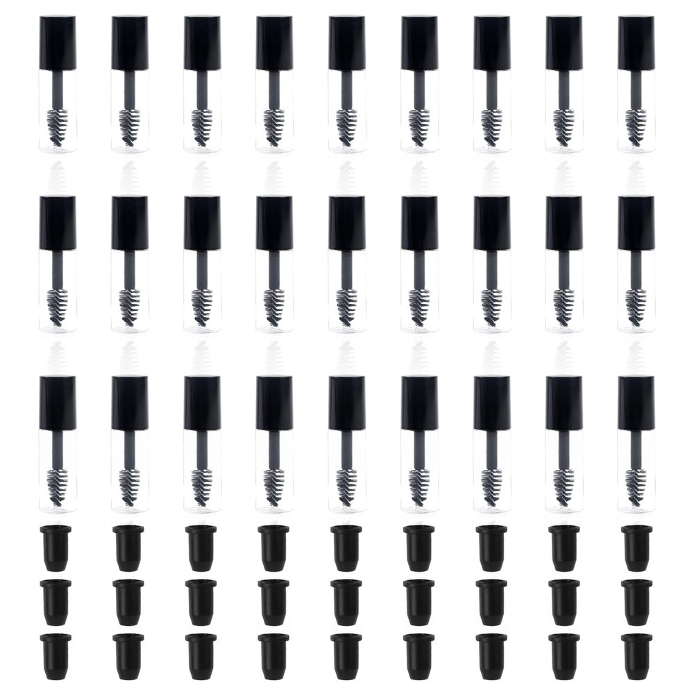 ASUNFO 27 Pcs Empty Mascara Tube and Wand 3ml Empty Mascara Bottles with Brush Rubber Inserts Small Sample Size Eyelash Growth packing Tube Container for Travel Black
