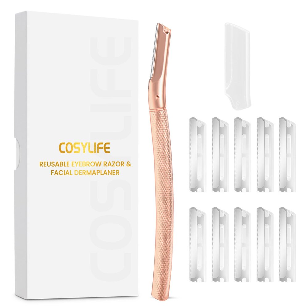 COSYLIFE Eyebrow Razor Dermaplaning Tool with 10 Blade Refills Exfoliating Face Razors for Women Facial Razor for Peach Fuzz and Eyebrow Hair Removal