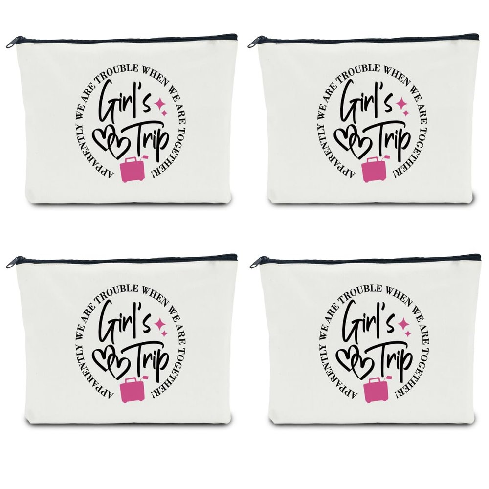 4 PCS Girls Weekend Gifts for Women, Friendship Makeup Bag, Bestie Favors for Trip, Sister Bachelorette Party Vacation Christmas