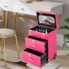 3 in 1 Professional Makeup Train Case Cosmetology Case on Wheels, Rolling Makeup Case Large Nail Travel Case for Nail Tech, Hair Stylist, Beautician (Pink) view 2