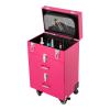 3 in 1 Professional Makeup Train Case Cosmetology Case on Wheels, Rolling Makeup Case Large Nail Travel Case for Nail Tech, Hair Stylist, Beautician (Pink) view 3