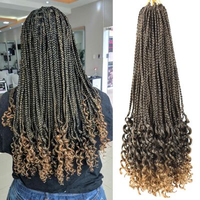 Goddess Box Braids Crochet Hair for Black Women 24 Inch Crochet Braids with Curly Ends Pre Looped 8 Packs Bohemian Style Goddess Box Braid Hair Extensions (Natural Black/Honey Blonde, 24 Inch T27)