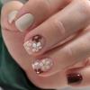 Fall Press on Nails Short Square Fake Nails Fall Nails with Cute Flower Design Gradient Stick on Nail Acrylic Press on Nails Artificial Acrylic Nail False Nails for Women Girls Manicure Kit 24Pcs view 1