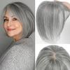 Civrie Short Bob Hair Topper for Women with Bangs Side Part 10 inch Synthetic Hair Toppers for Women Thinning Hair Wig Toppers (Grey Mixed) view 1