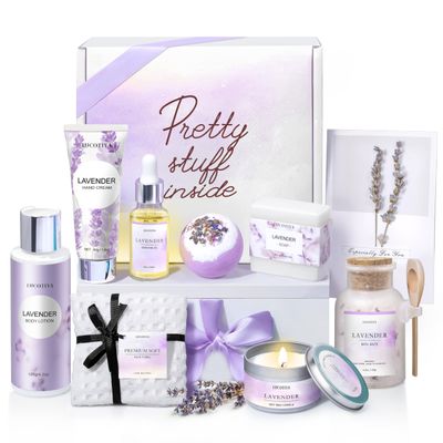 Gifts for Women, Birthday Gifts for Women, 9pc Lavender Bath and Body Gifts Set, Self Care Gifts Spa Gifts Basket, Relaxing Bath Sets for Mom, Girlfriend, Sister, Female Friends, Coworker