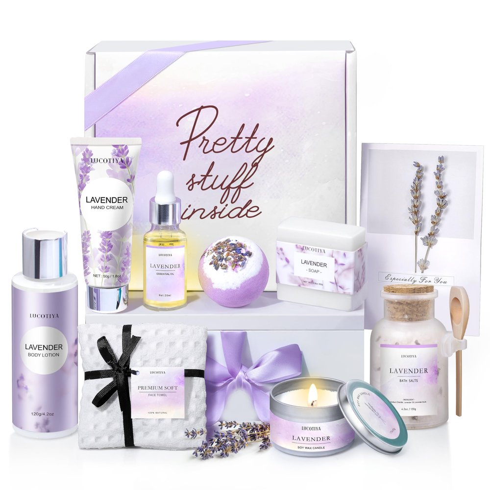 Gifts for Women, Birthday Gifts for Women, 9pc Lavender Bath and Body Gifts Set, Self Care Gifts Spa Gifts Basket, Relaxing Bath Sets for Mom, Girlfriend, Sister, Female Friends, Coworker