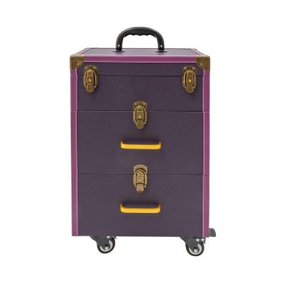 ATOLOMOTOR Professional Rolling Cosmetic Trolley,Bronze Purple Makeup Suitcase with Wheels&Drawer Handle,Aluminum Frame Makeup Train Organizer for Salon Barber Travel Case