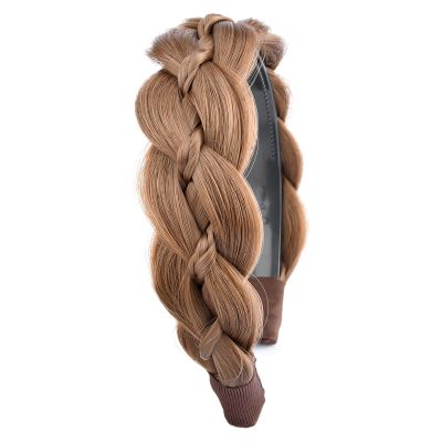 VOPPIS Wide Braided Headband with Teeth Synthetic Hair Plaited Headband Fishtail Braided Hair Band Hairpiece for Girls Women Beauty Accessory (Medium Brown, Wide)