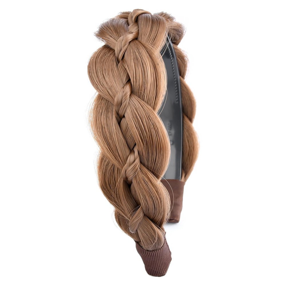 VOPPIS Wide Braided Headband with Teeth Synthetic Hair Plaited Headband Fishtail Braided Hair Band Hairpiece for Girls Women Beauty Accessory (Medium Brown, Wide)