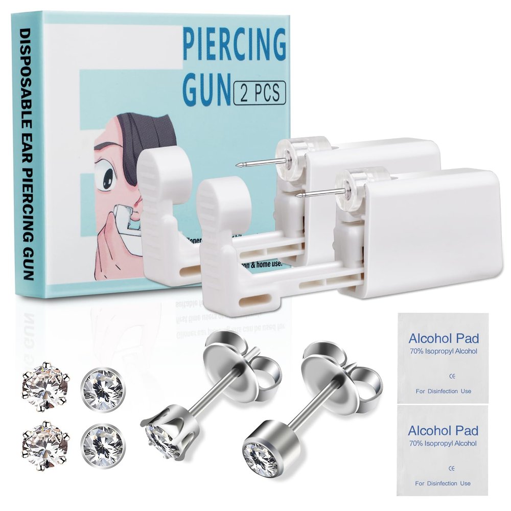 Giloner Safety Ear Piercing Kit,Disposable Self Piercing Kit With 2pc Piercing Gun,4 Piercing Jewelry,Ear Piercing Gun Kit For Tragus Helix,Nose Cartilage.