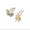 2pcs Jade Flower Hair Pin Decorative Hair Clips Tassel Pearl Barrettes Chinese Hair Stick Jade Hairpin Retro Pin Hair Styling Accessories for Women Girls view 3