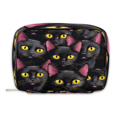 Shoblo Magic Black Cat Small Makeup Bag Travel Cosmetic Bag Wide-Open Travel Toiletry Bag For Women Cute Small Makeup Bag For Purse Polyester Zipper Portable Waterproof