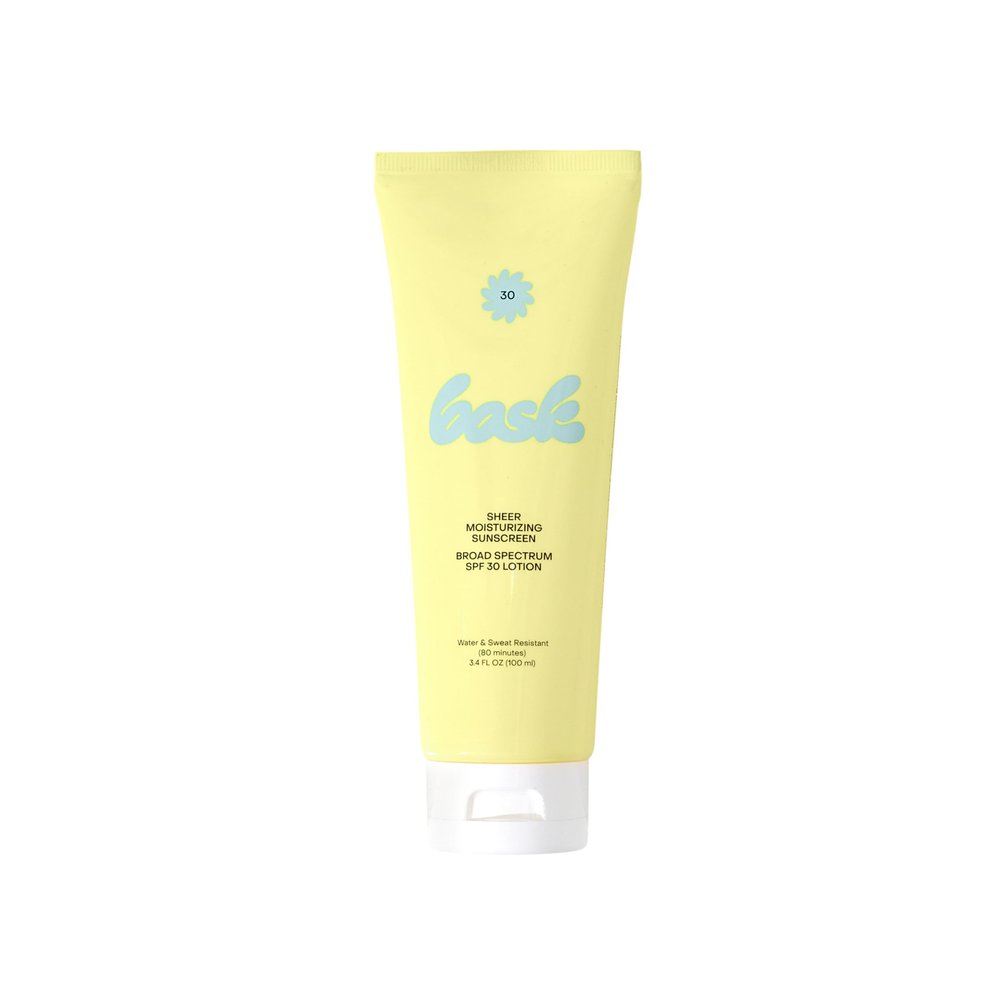Bask Suncare SPF 30 Sheer Moisturizing Sunscreen Lotion - Broad Spectrum UVA/UVB Protection, Dermatologist Recommended, Hydrating, Lightweight & Non-Greasy, No White Cast, Travel Size, 3.4 fl oz