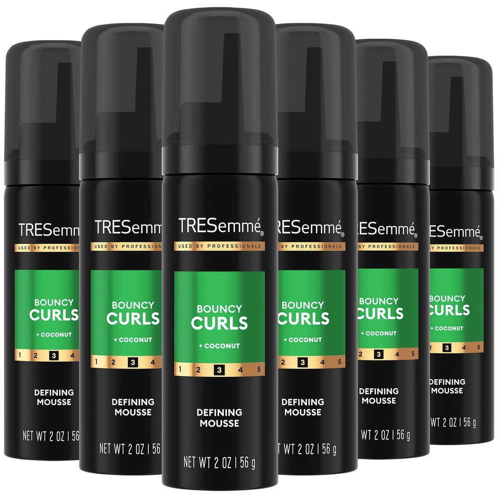 TRESemm Defining Hair Mousse, Bouncy Curls, Travel-Size 6-Pack  Curly Hair Products for 24-Hour Frizz Control with Coconut Oil, 2 Oz Ea