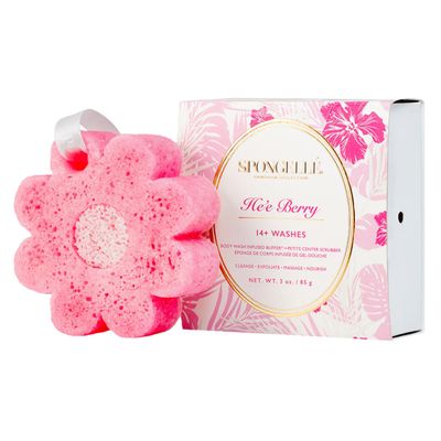 Spongell He'e Berry Hawaiian Buffer | Body Wash Infused Sponge with Awapuhi & Kukui Nut Oil | Exfoliates & Hydrates | 14+ Uses