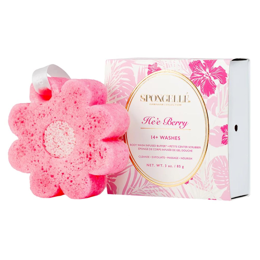 Spongell He'e Berry Hawaiian Buffer | Body Wash Infused Sponge with Awapuhi & Kukui Nut Oil | Exfoliates & Hydrates | 14+ Uses